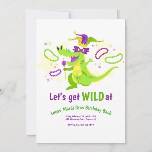 Mardi Gras Birthday Party Invitation Kaart (Voorkant)