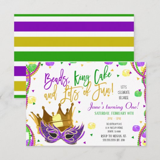 Mardi Gras Birthday Party Invitation Kaart (Voorkant / Achterkant)
