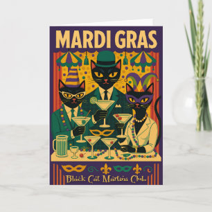 Mardi Gras Black Cat Martini Club Trio Kaart