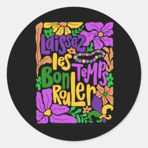 Mardi Gras Boho Laissez Les Bon Temps Rouler Fleur Ronde Sticker