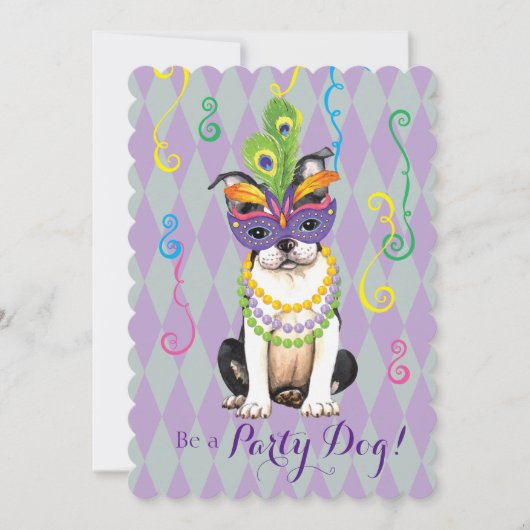 Mardi Gras Boston Terrier Kaart (Voorkant)