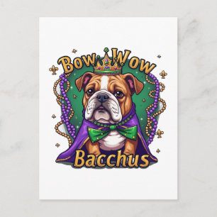 Mardi Gras Bow Wow Bacchus Bulldog Feestdagenkaart