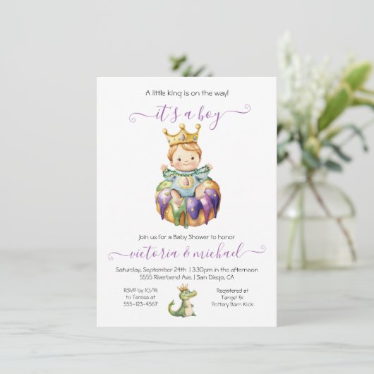 Mardi Gras Boy Baby shower Uitnodiging (Staand voorkant)