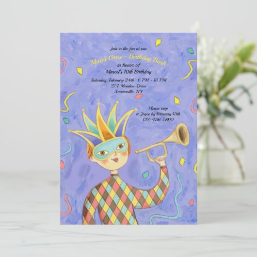 Mardi Gras Boy Invitation d'anniversaire (Debout devant)