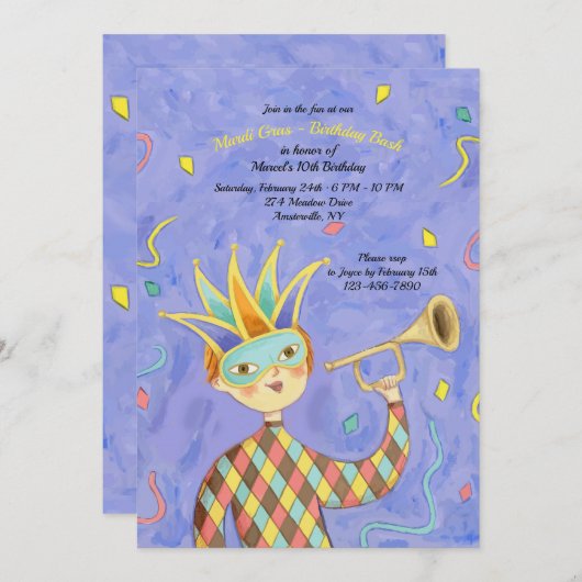 Mardi Gras Boy Invitation d'anniversaire (Devant / Derrière)