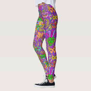 Mardi Gras Bright Paarse Groene Masquerade maskers Leggings