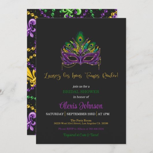 Mardi Gras bruids douche uitnodiging (Voorkant / Achterkant)