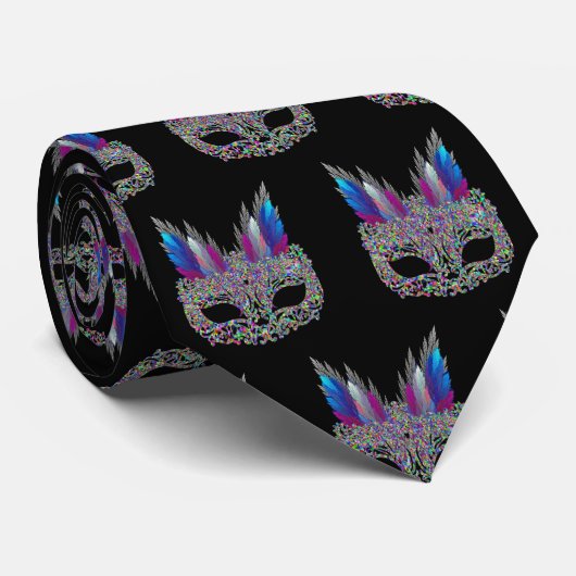Mardi Gras Carnaval Feather Mask NeckTie 2 Stropdas (Opgerold)