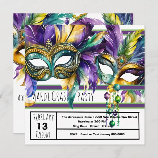 Mardi Gras Carnaval Feest Kaart (Voorkant / Achterkant)