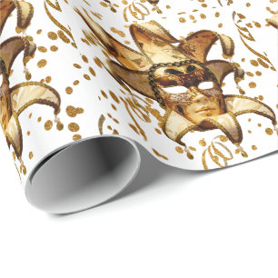 Mardi Gras Carnaval Gouden Masker met Confetti Cadeaupapier