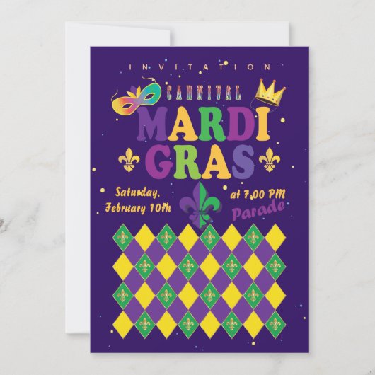 Mardi Gras Carnival Fleur de Lis Diamond Harlequin Kaart (Voorkant)