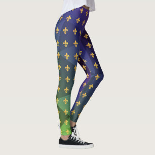 Mardi Gras Carnival Fleur de Lis Diamond Harlequin Leggings