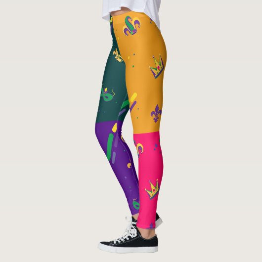 Mardi Gras Carnival Fleur de Lis Diamond Harlequin Leggings (Links)