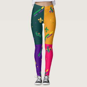 Mardi Gras Carnival Fleur de Lis Diamond Harlequin Leggings