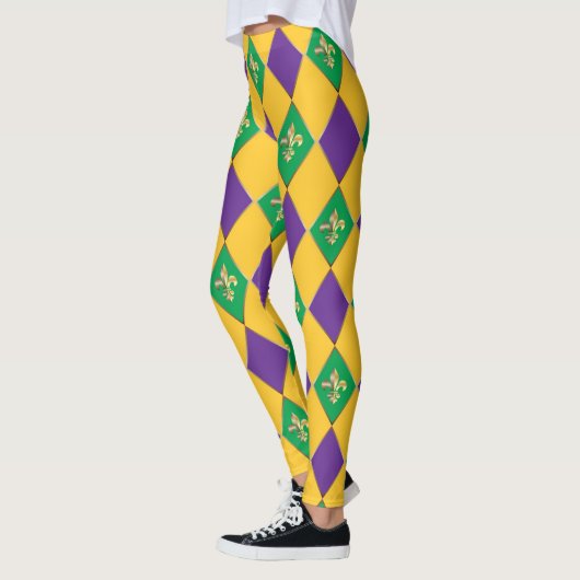 Mardi Gras Carnival Fleur de Lis Diamond Harlequin Leggings (Links)