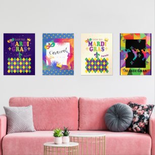 Mardi Gras Carnival Fleur de Lis Diamond Harlequin Muurkunst Sets