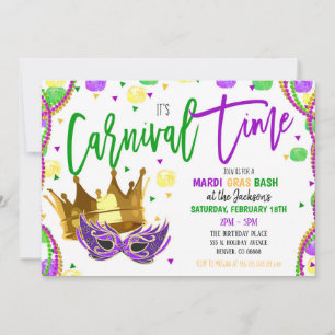 Mardi Gras Carnival Party Invitation Kaart