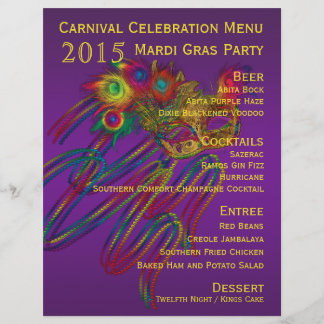 Mardi Gras Carnival Party Menu Stationery
