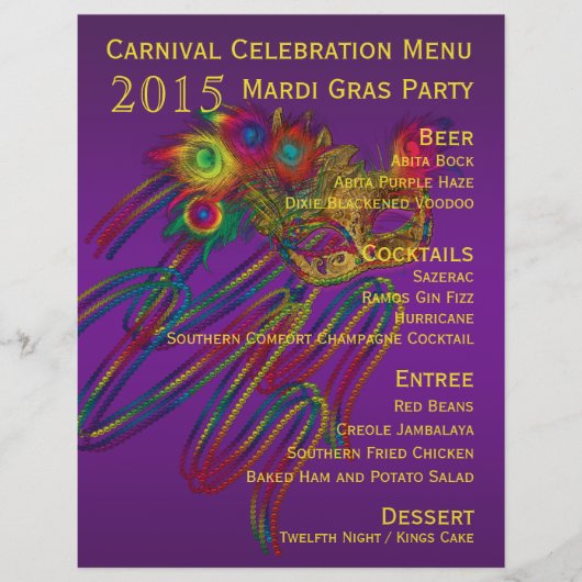 Mardi Gras Carnival Party Menu Stationery (Voorkant)