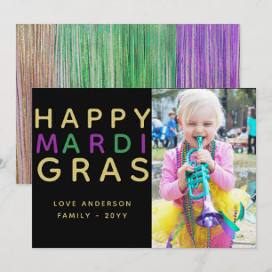 Mardi Gras Carte photo - Moderne violet vert or