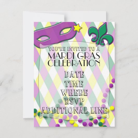 Mardi Gras Celebration Invitation Kaart (Voorkant)
