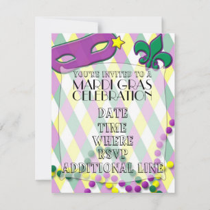 Mardi Gras Celebration Invitation Kaart