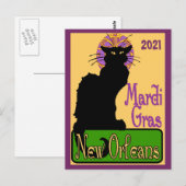 Mardi Gras Chat Noir, voeg tekst toe Briefkaart (Voorkant / Achterkant)