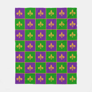 Mardi Gras Checkered Fleur De Lis Fleece Blanket Deken