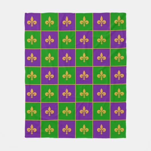 Mardi Gras Checkered Fleur De Lis Fleece Blanket Deken (Voorkant)