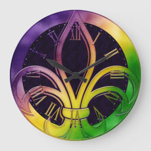 Mardi Gras Clock, Colorful Fleur de Lis Grote Klok