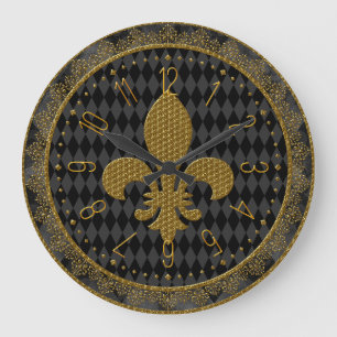 Mardi Gras Clock, Golden Fleur de Lis Large Clock Grote Klok