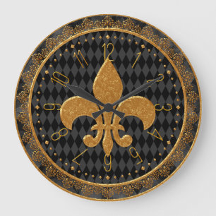 Mardi Gras Clock, Golden Fleur de Lis Large Clock Grote Klok