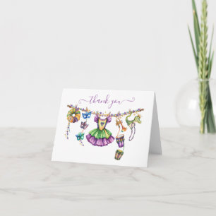 Mardi Gras Clothesline meisje Baby shower Bedankkaart
