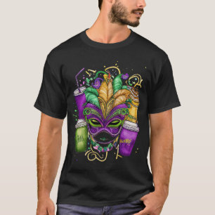 Mardi Gras Coffee Cups and Mask Fat Dinsdag Carniv T-shirt