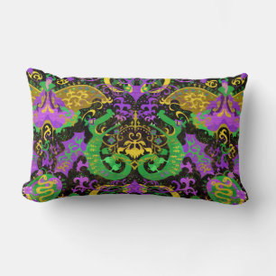 Mardi Gras Colors Damask Dragon, Butterfly, Snake Kussen