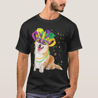 Mardi Gras Corgi Dog Animal Festival Party T-shirt