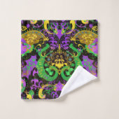 Mardi Gras Couleurs Damask Dragon, Papillon, Serpe (Gant de toilette)