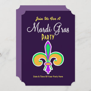 Mardi Gras Couleurs Fleur De Lis Invitation