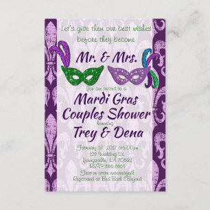 Mardi Gras Couples Shower Invite Kaart