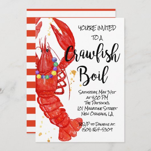 Mardi Gras Crawfish Boil Uitnodiging (Voorkant / Achterkant)