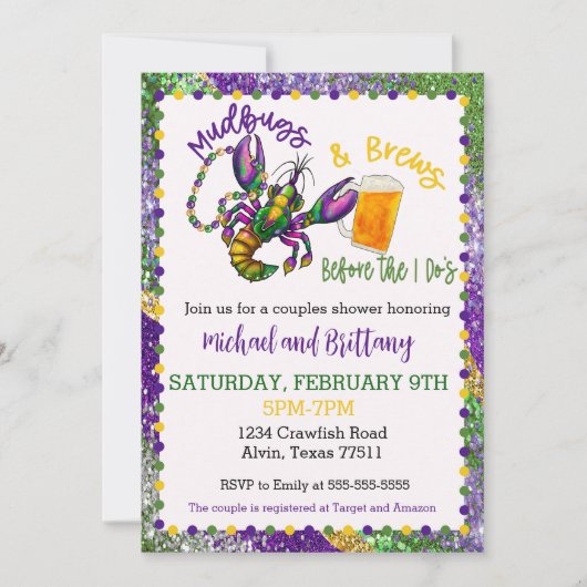 Mardi Gras Crawfish bruiloft douche uitnodiging (Voorkant)