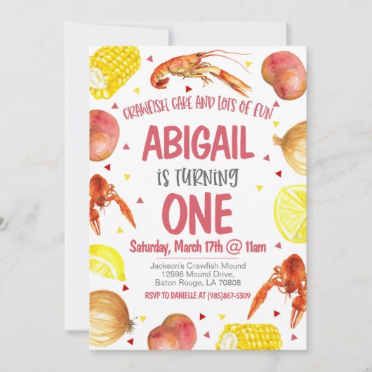 Mardi Gras Crawfish First Birthday Invitation (Devant)