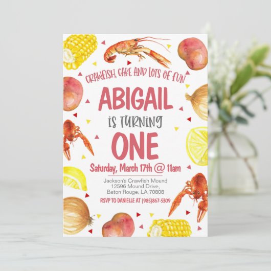Mardi Gras Crawfish First Birthday Invitation (Debout devant)