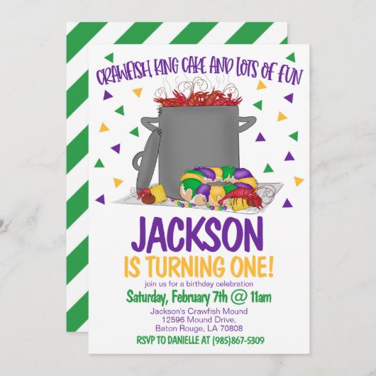 Mardi Gras Crawfish First Birthday Invitation (Devant / Derrière)