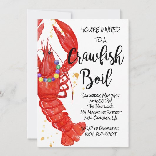 Mardi Gras Crawfish Invitation à ébullition (Devant)