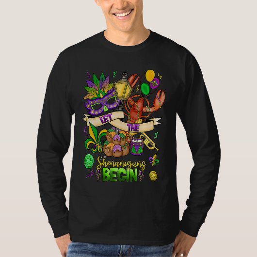 Mardi Gras Crawfish Jester Beads Let Shenanigans B T-shirt (Voorkant)
