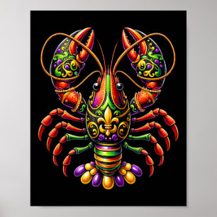 Mardi Gras Crawfish kralen New Orleans Carnaval Pa Poster