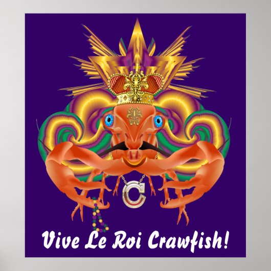 Mardi Gras Crawfish Wie Da King is, uitzicht notit Poster (Voorkant)