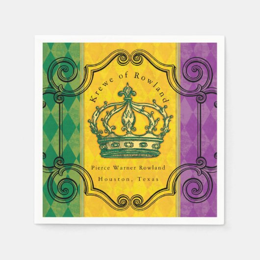 Mardi Gras Crown Aangepaste familienaam servetten (Voorkant)