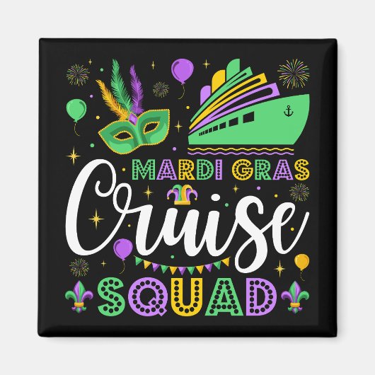 Mardi Gras Cruise Squad Matching Square Magneet (Voorkant)